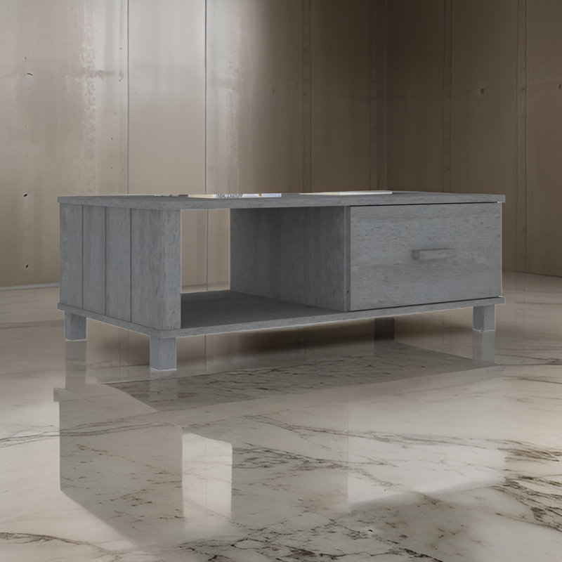 Hamar Solid Wood Frame Single Coffee Table with Storage, Dark Gray