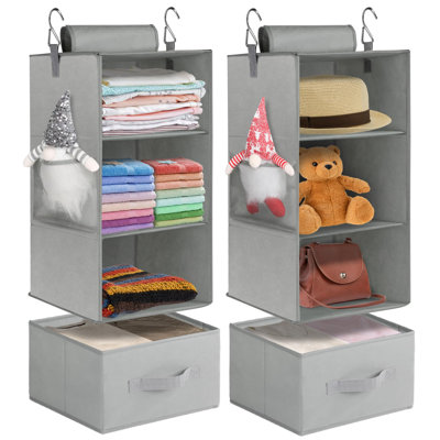 3-Shelf Hanging Closet Organizer, 2 Pack Closet Hanging Organizer With Drawers, Foldable Hanging Closet Shelves For Rv, Camper, Locker, 22.8" D X 11"