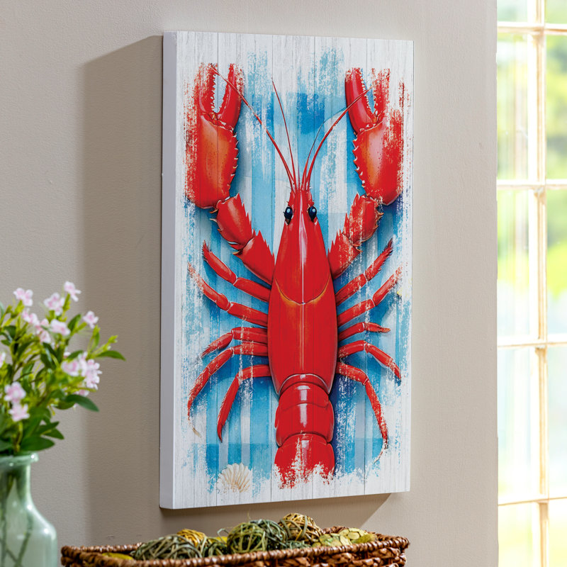 Coastal Wooden Wall Art Lobster 16x24"
