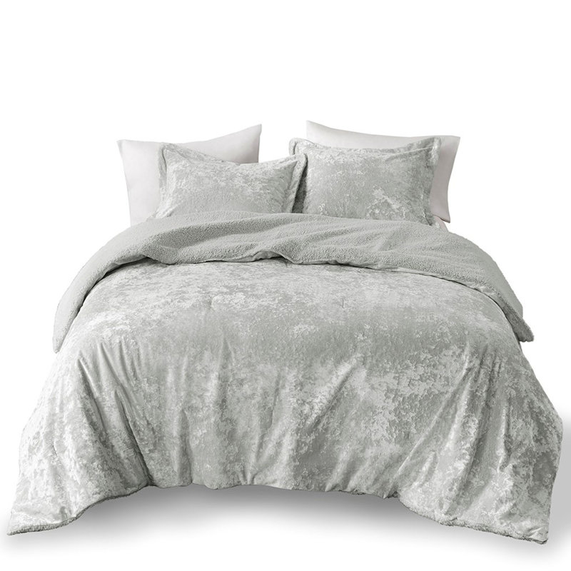 Édredon gris avec velours écrasé rayonnant et pour lit double / grand avec doublure fine