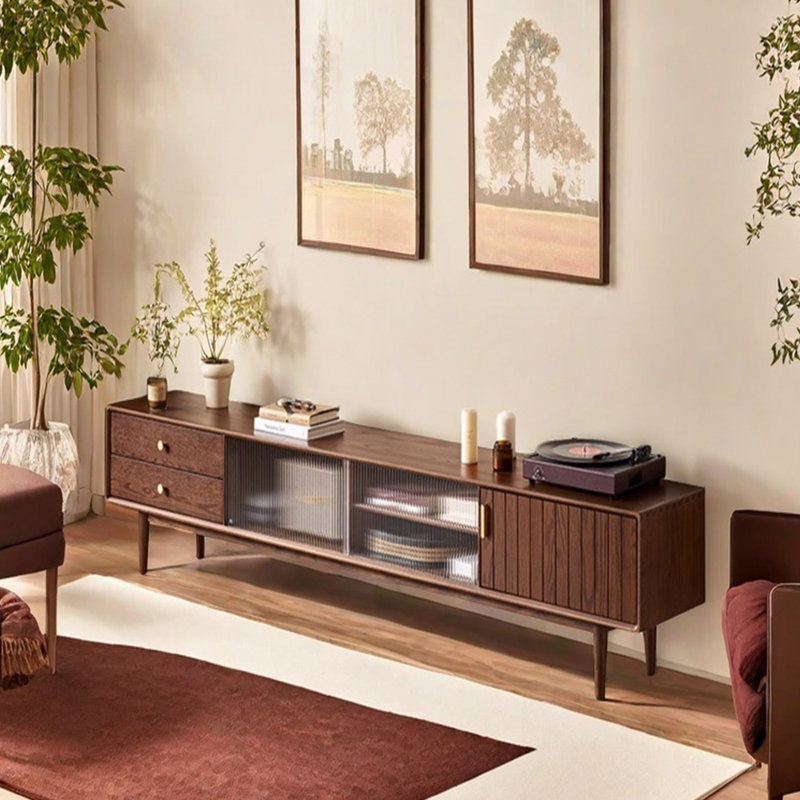 Meuble télé en bois massif de style rétro Ten, 59.05"