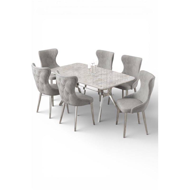 Esla Series Dining Set - 1 Table & 6 Chairs - Modern Minimalist Design