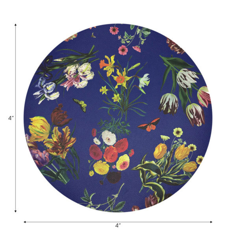 Sous-verres ronds en cuir Flora Fauna, Bleu