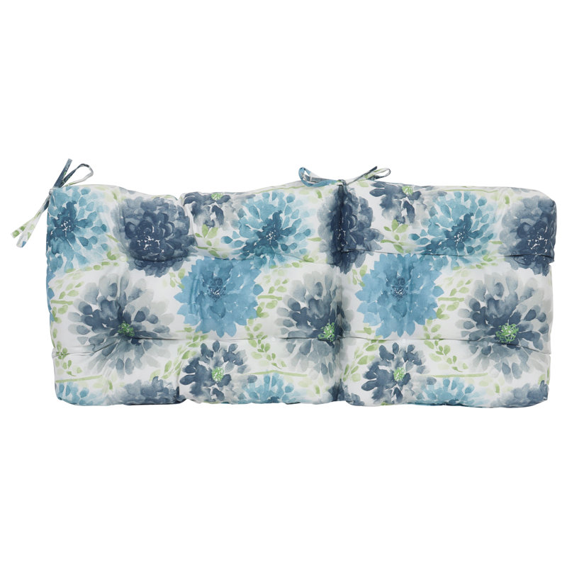 Outdoor Tufted Seat/Back Chair Cushion, White/Blue/Gardenia Cool Floral, 18" W x 18" D