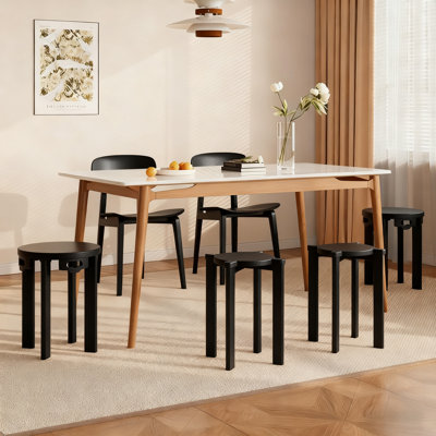 Six-in-one Stool, Stackable Solid Wood Folding Round Stool, Household Spare Dining Table Folding Stool by One Allium Way