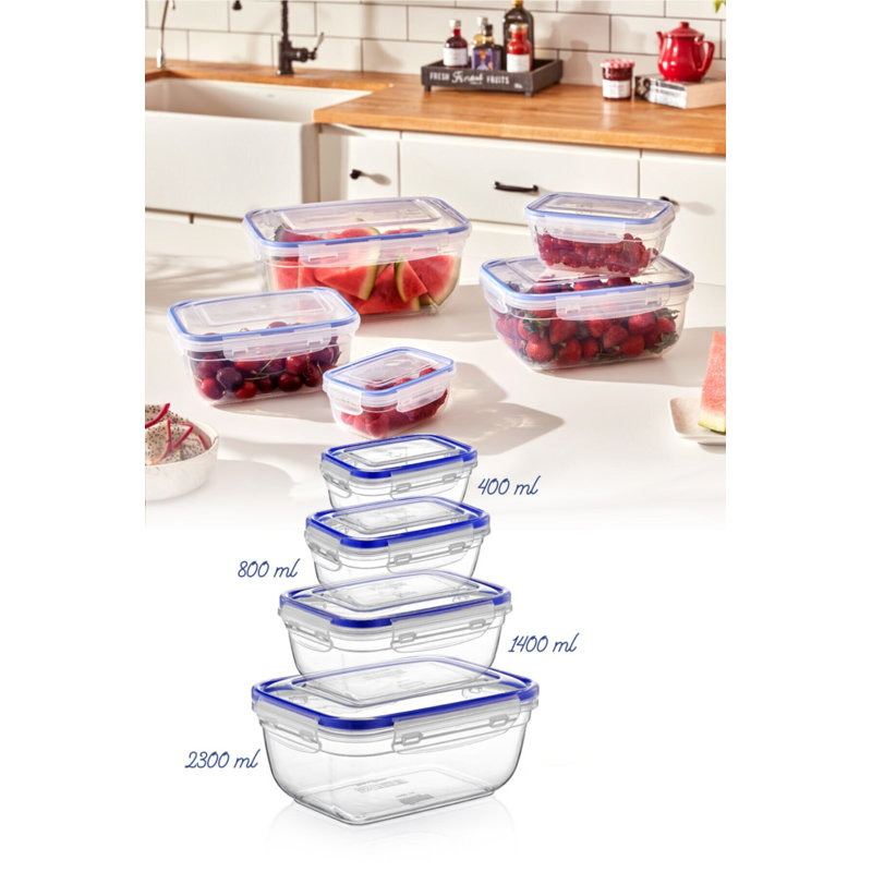 Ensemble de boîte de rangement en plastique durable (4 pièces), transparent | Tailles: 9,1 x 4,2 x 6,7 po (1,0 pte), 7,8 x 3,5 x 5,7 po (1,5 pte), 6,5 x 2,8 x 4,8 po (0,8 pte), 5,3 x 2,3 x 3,9 po (0,4 pte) | Sans BPA, va au lave-vaisselle | Idéal pour organiser la maison et le bureau