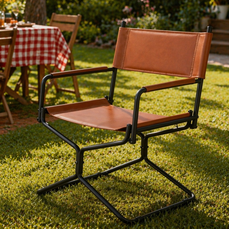 Chaise de camping pliante en cuir 21 pouces 21 pouces, Brun