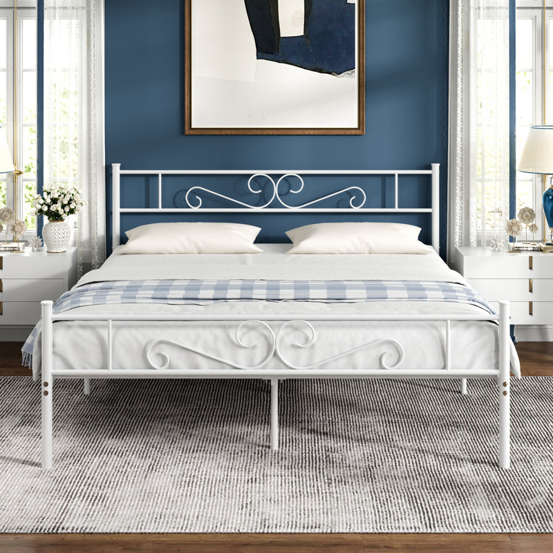 Kempst 14 Inch Full Size Metal Platform Bed with Headboard and Footboard, Heavy Duty Mattress Foundation with Steel Slats Support, No Box Spring Needed, Under Bed Storage