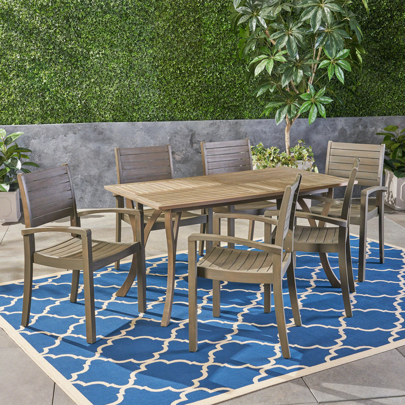 Elifsu 6 - Person Acacia Wood Patio Dining Set with Rectangular Table, Gray