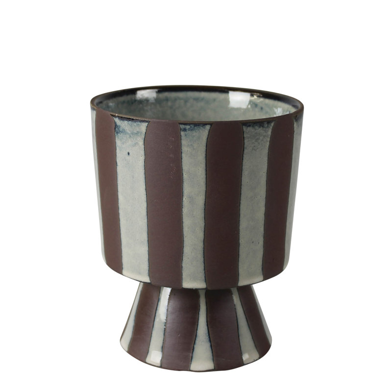 Vase rayé en céramique calice, H 6 po x l 5 po x P 5 po