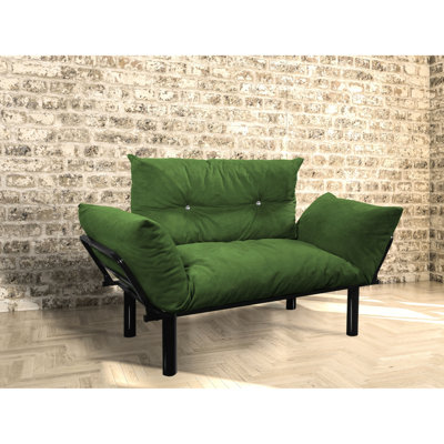 Canapé-lit deux places kaki - Canapé-lit futon gain de place. Pieds hauts pour un nettoyage facile. Plusieurs couleurs disponibles. Montage facile grâce à la notice incluse. Aucun outil supplémentaire requis. Structure en métal.