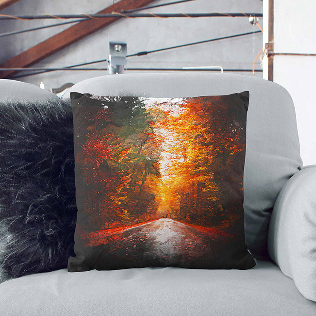 Autumn Road in Austria Cushion with Filling