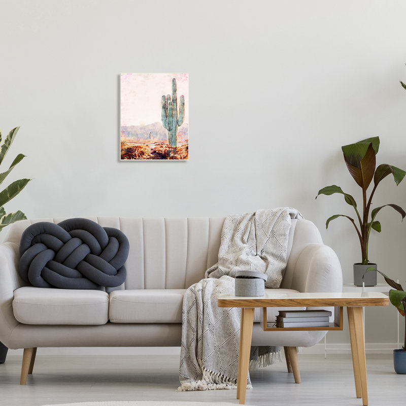 Cactus debout sur fond blanc, H 13 po x l 19 po, Bois