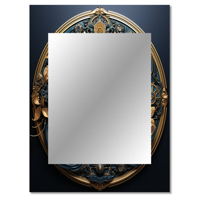 Gold And Teal 3D Flowers Ancient Seal V - Botanicals Decorative Mirror, Modern Wall Mirror, Printed Metal Art
