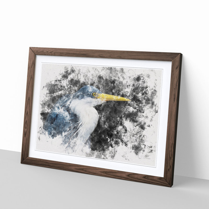 Pied Heron - Framed Print, 45cm H x 63cm W x 2cm D, Walnut Framed