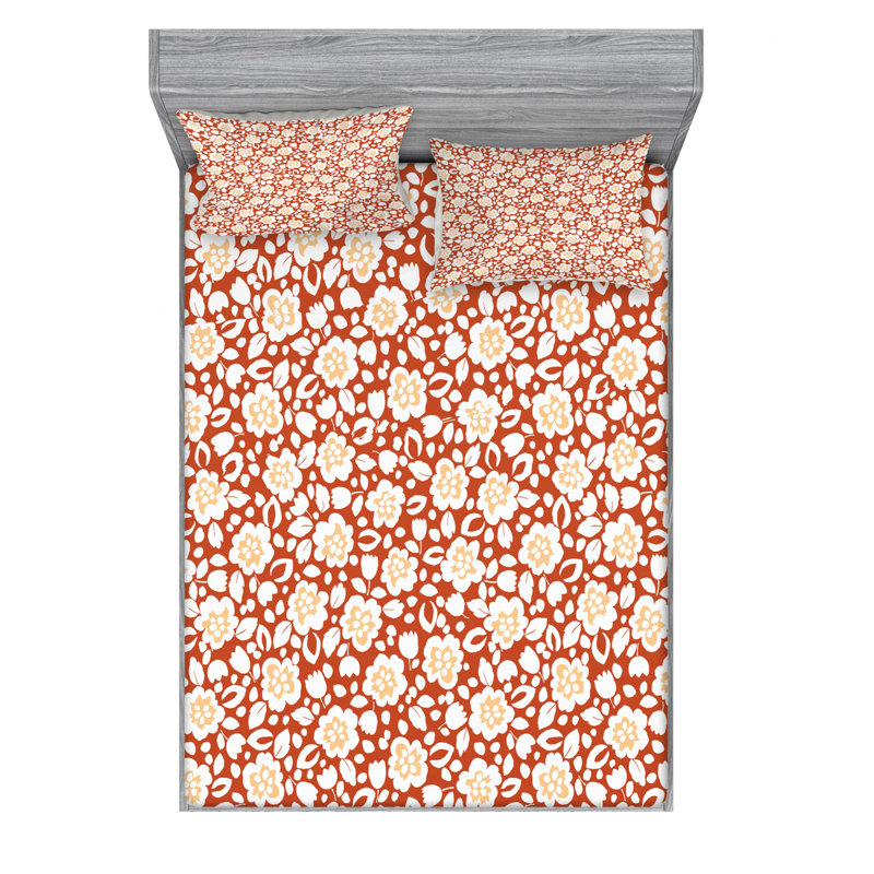 Microfiber Floral Sheet Set, Queen Sheet Set + Fitted Sheet + 2 Pillowcases, Floral 1