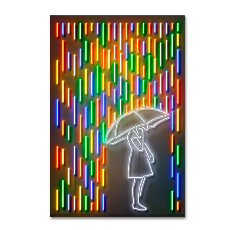 Colorful Neon Rain Wrapped Canvas Art, 22 x 32 Inches