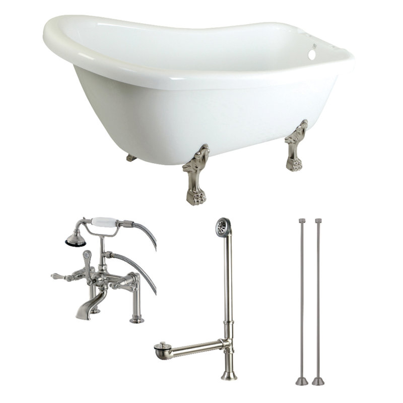 Kingston Brass Aqua Eden 67-Inch Acrylic Oval Single Slipper Clawfoot Tub with Faucet Drain and Supply Lines Combo