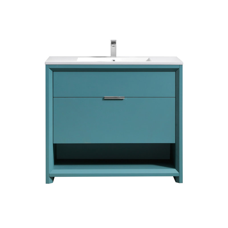 39.76'' Single Bathroom Vanity with Acrylic Top, Teal Green
