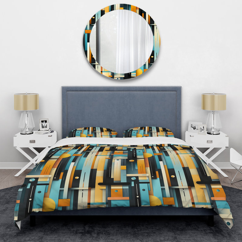 Ensemble de housse de couette en microfibre à rayures rétro, Housse de couette pour très grand lit et 2 très