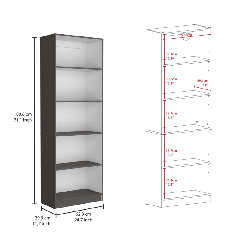 Bibliothèque standard H 71,1 "x l 67" Britnai, Gris / Blanc