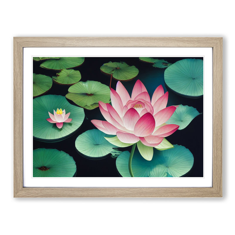 Shimmering Lotus Flower - Framed Print, 25cm H x 34cm W x 2cm D, Oak