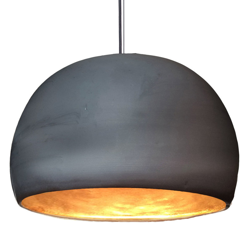 Luminaire suspendu en dome à 1 lumière, Noir, Incandescent, Noir mat / laiton