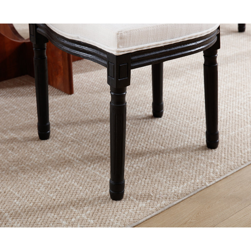 Chaises d'appoint à dossier Louis King en bois massif revêtu de lin Fiquett, Beige, Noir, noir, noir, noir