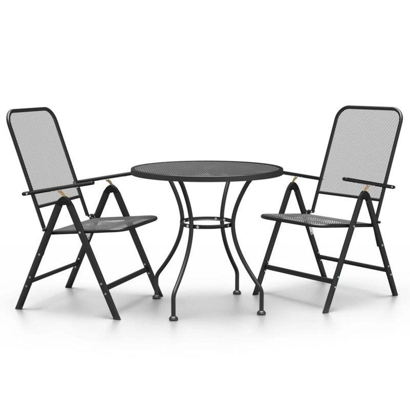 Ensemble de table de petit déjeuner 3 pièces Ian, ensemble de 2 chaises pliables, métal noir