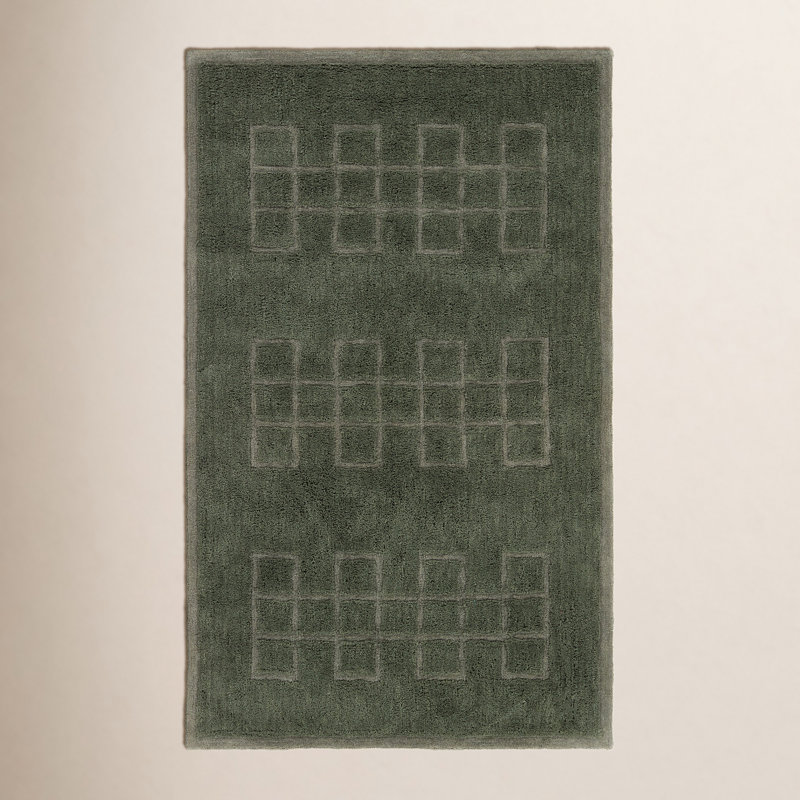 Tapis vert tribal en laine lavable touffeté à la main Aibel, Rectangle 7 pi 9 po x 9 pi 9 po