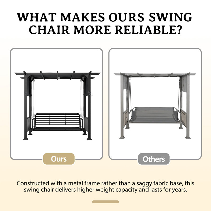 Outdoor Metal Patio Swing With Cushion, Gray