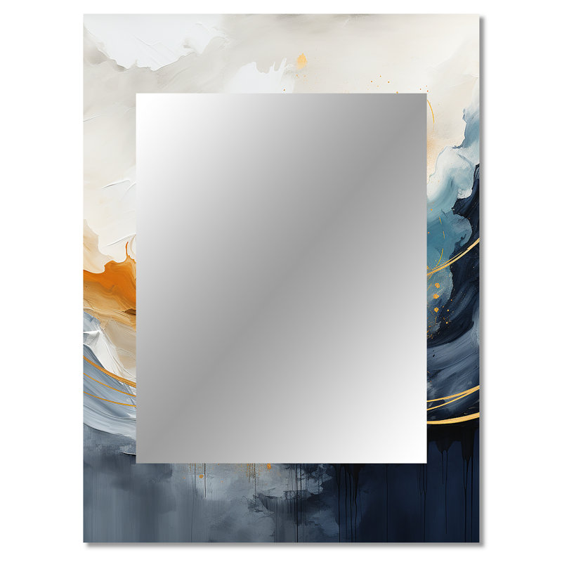 Blue and yellow fluid harmony painting II - Abstract Painting Decorative Mirror, Modern Large Wall Mirror, Printed Metal Art