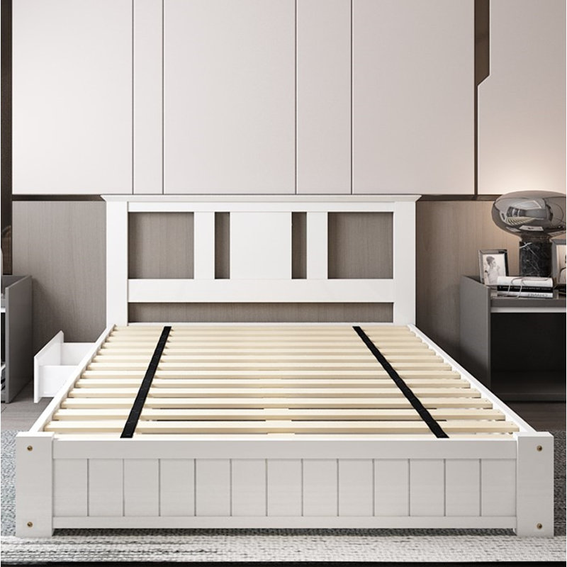Storage Wooden Bed with 3 Drawers , White, 5FT King