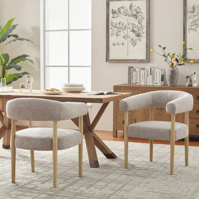 19.3" Seat Height Upholstered Side Dining Armchair with Solid Wood Legs, Brown