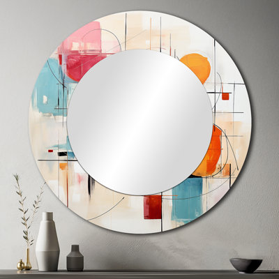 Colorful Mid Century Abstract Fusion III - Midcentury Modern Large Wall Mirror, Mid-Century Modern Round Unique Mirror, Printed Metal Art