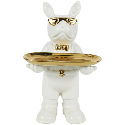 Sculpture Georgios Bulldog en céramique avec accents dorés