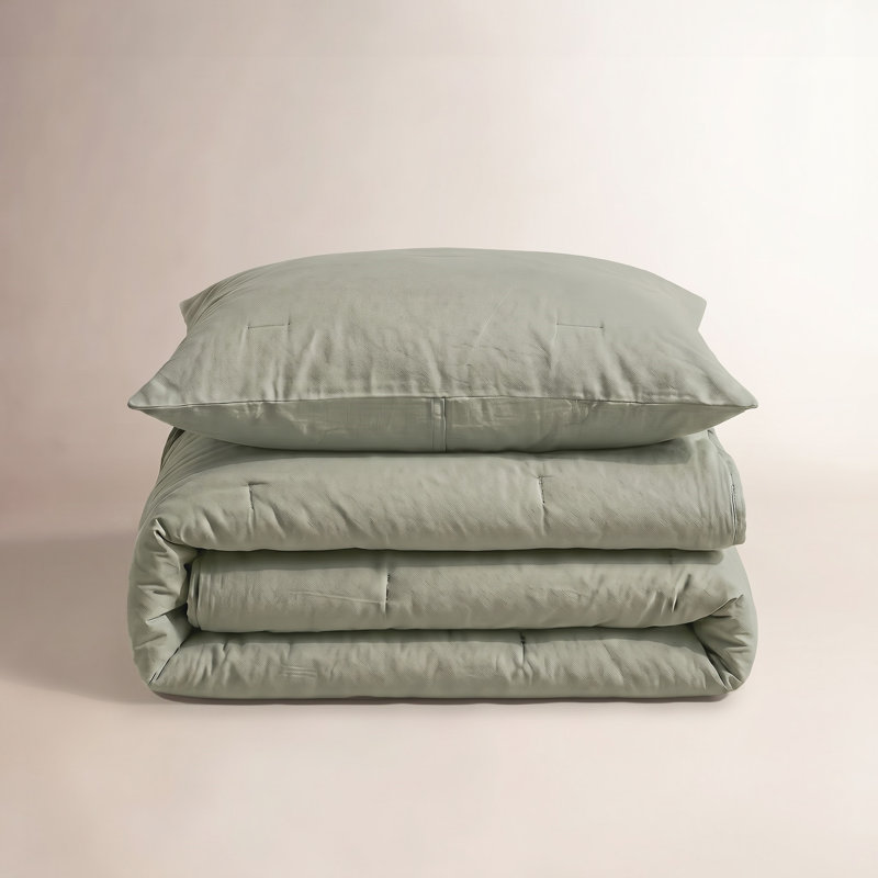 French Linen Comforter & Sham Set, Matcha, Twin Comforter + 1 Standard Pillow Sham