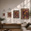 Golden Blooms On Purple Botanical - Print-1911494874-1911494872