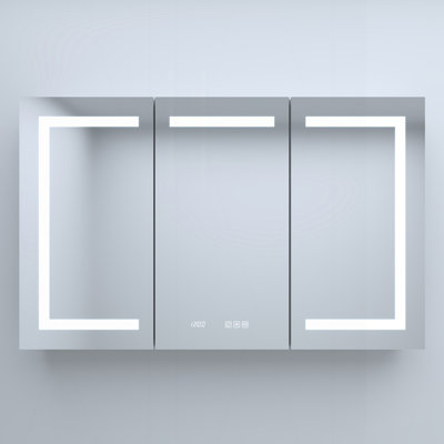 48 in. W x 30 in. H Rectangular Silver Aluminum Recessed/Surface Mount Medicine Cabinet with Mirror LED and Clock
