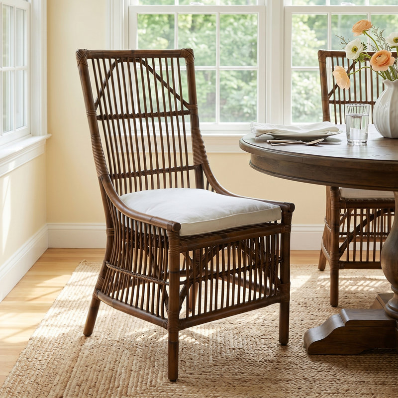 Barkley Wicker/Rattan Slat Back Side Chair, Gray