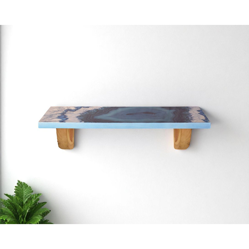Tablette décorative 24 "en agate bleue et bois naturel