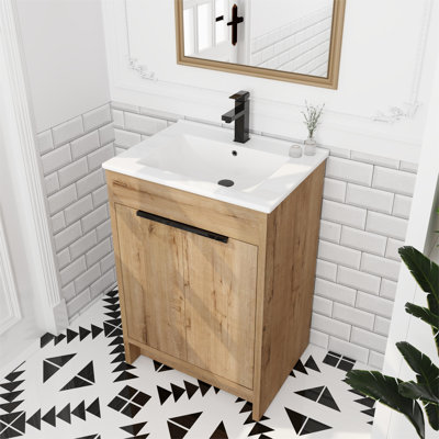 Ensemble de meuble-lavabo simple 24 po avec plateau en céramique Jeliana, 2 portes à fermeture douce et 1 tablette réglable