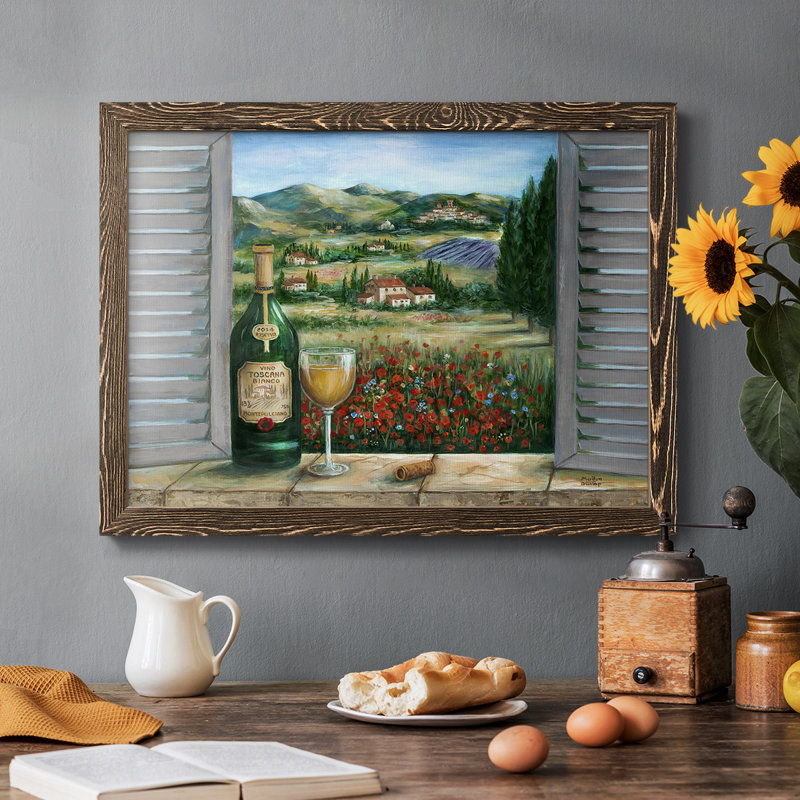 " Tuscan White And Poppies ", Walnut, 22" H x 32" W x 1.5" D