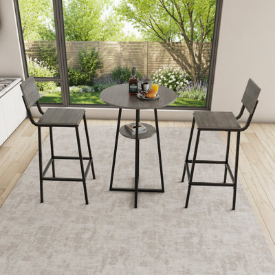 Ensemble de table de bar 3 pièces avec 2 tabourets et tablette de rangement