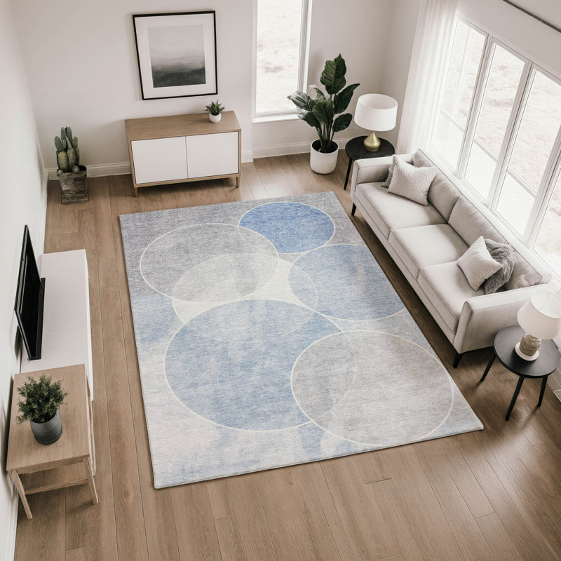 Premium Machine Washable Mayfield AMF2286 Geometric Rug, Denim, 5' x 7'6"