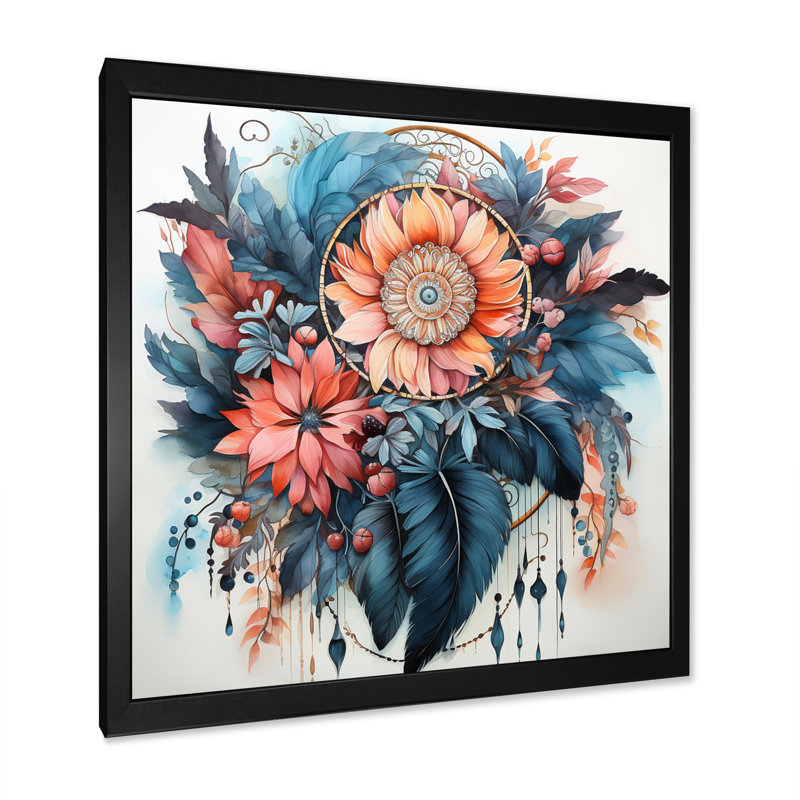 «Mauve Boho Dreamcatcher», impression sur toile, H 16 po x l 16 po x P 1 po, Cadre simple noir