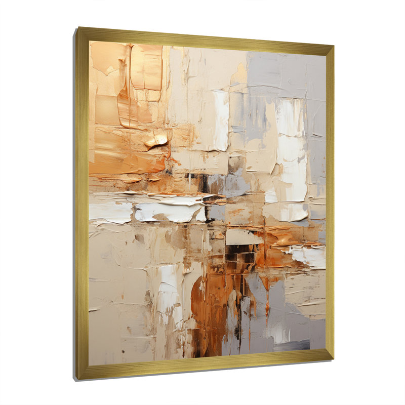 Collage géométrique beige et gris II - Collages abstraits, impressions encadrées, H 40 po x l 30 po x P 1,5 po