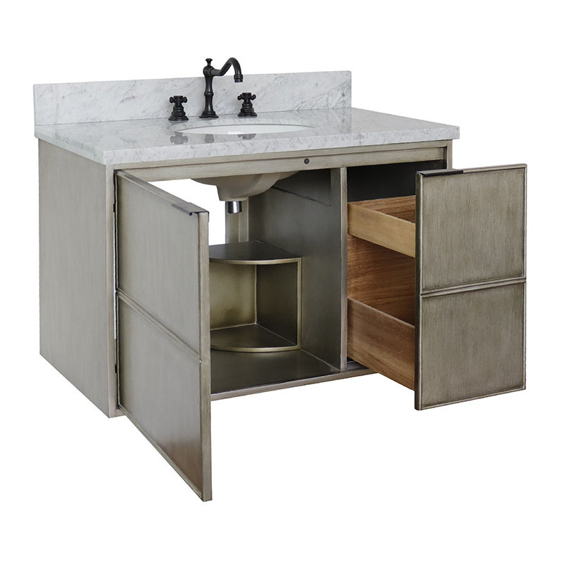 37'' Single Bathroom Vanity with Stone Top, White Carrara