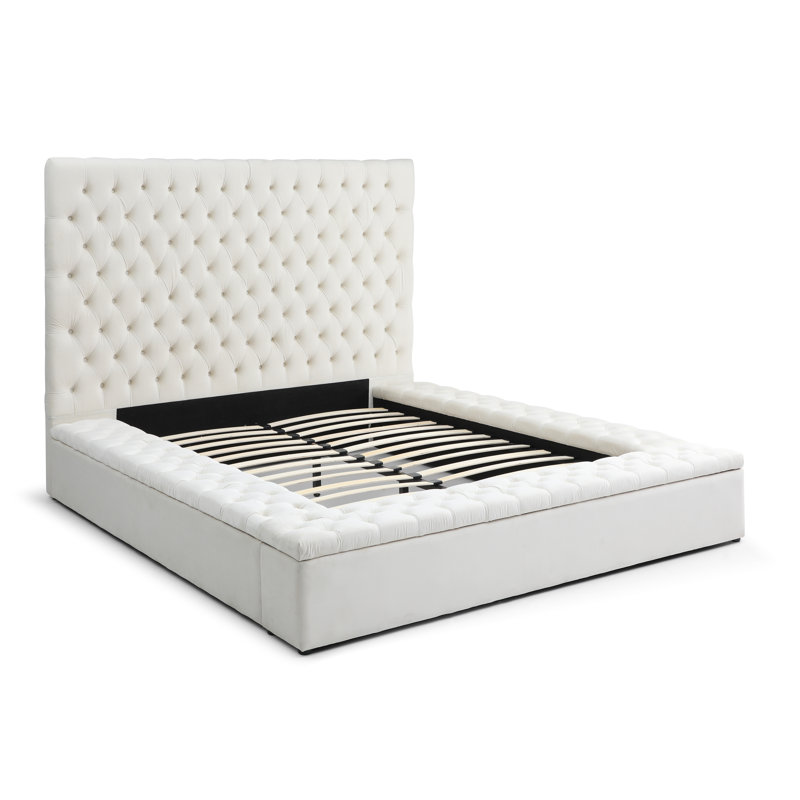 Upholstered Platform Storage Bed, Cream, Queen