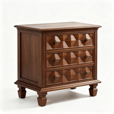 Farmhouse Bedside Nightstand, Engineered Wood Cabinet with 3 Drawers  Built-In Charging Station